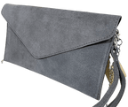 Italian Designer Soft Suede Leather Envelope Clutch Eleonora Swolit Dark Grey - British D'sire