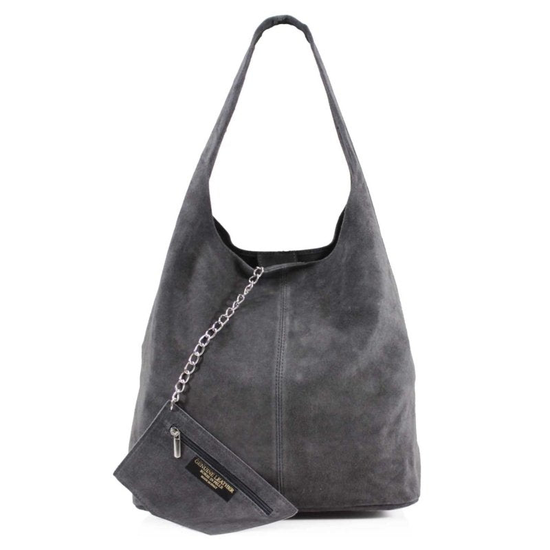 Italian Designer Soft Suede Leather Shoulder Bag-Swolit Bellissima - Dark Grey - British D'sire