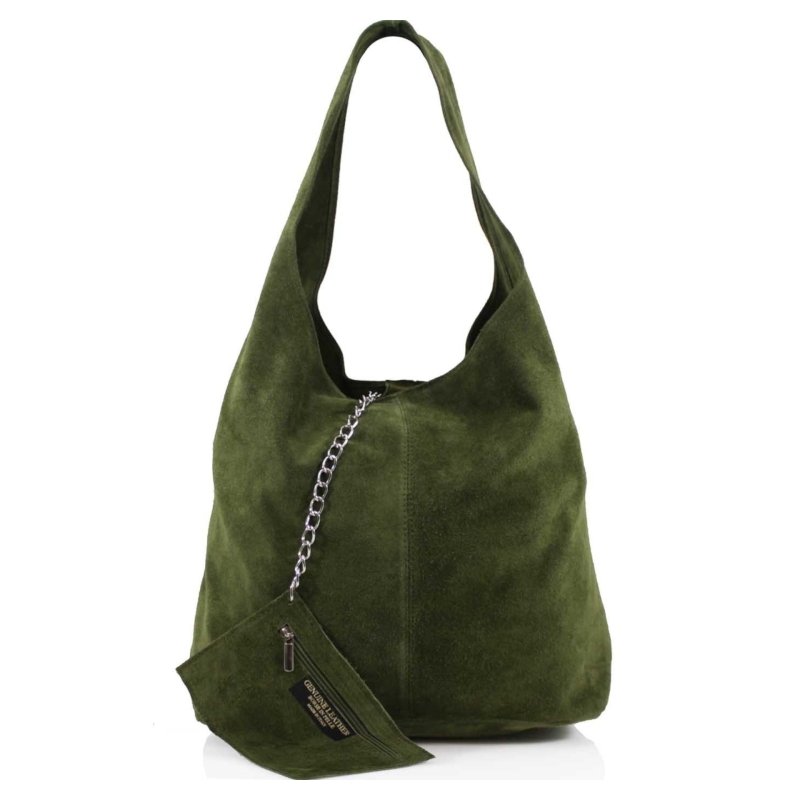 Italian Designer Soft Suede Leather Shoulder Bag-Swolit Bellissima- Green - British D'sire Main image