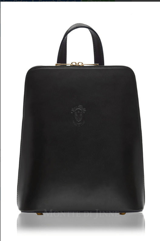 Italian Leather Back Pack in Black with Gold Accessories - Leather Handbag - British D'sire