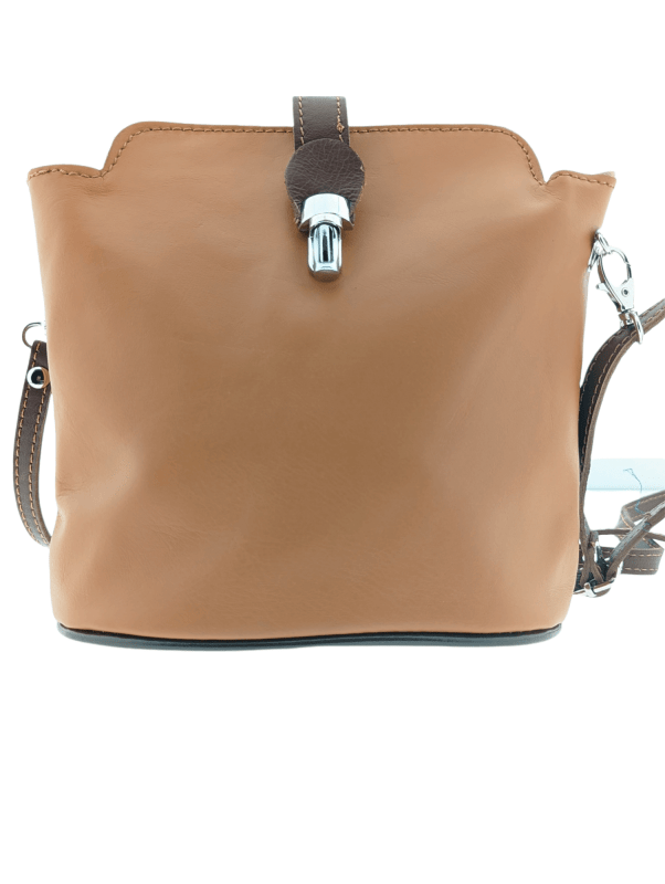Italian Leather Crossbody Bag with Zip Pocket - Spalle Piccole - Tan - British D'sire