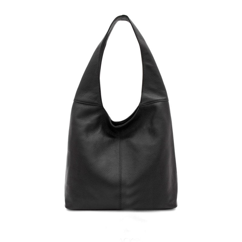 Italian Leather Plain Hobo Bag - Swolit Alessandra - Black - British D'sire