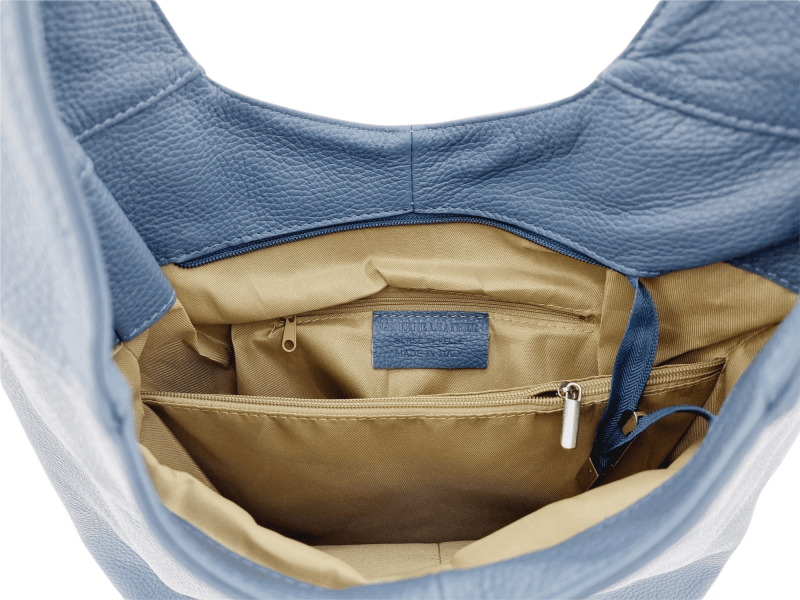 Italian Leather Plain Hobo Bag - Swolit Alessandra - Dusty Blue - British D'sire Main image