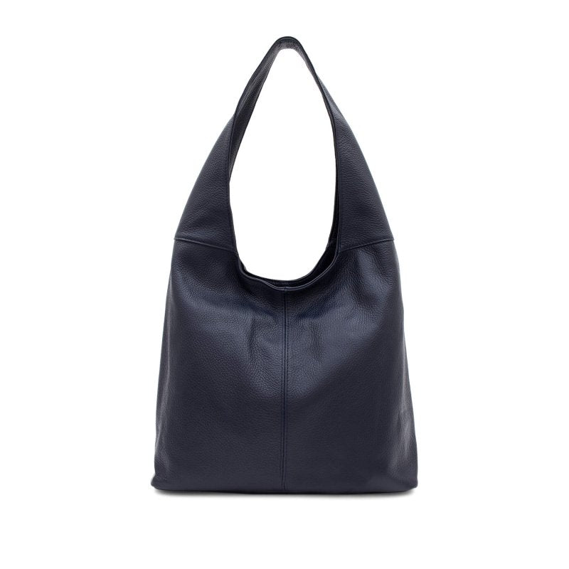 Italian Leather Plain Hobo Bag - Swolit Alessandra - Navy - British D'sire
