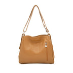 Italian Leather Two Compartments Handbag with Adjustable Strap Large Tan - British D'sire