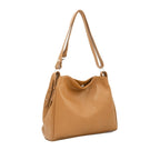 Italian Leather Two Compartments Handbag with Adjustable Strap Large Tan - British D'sire