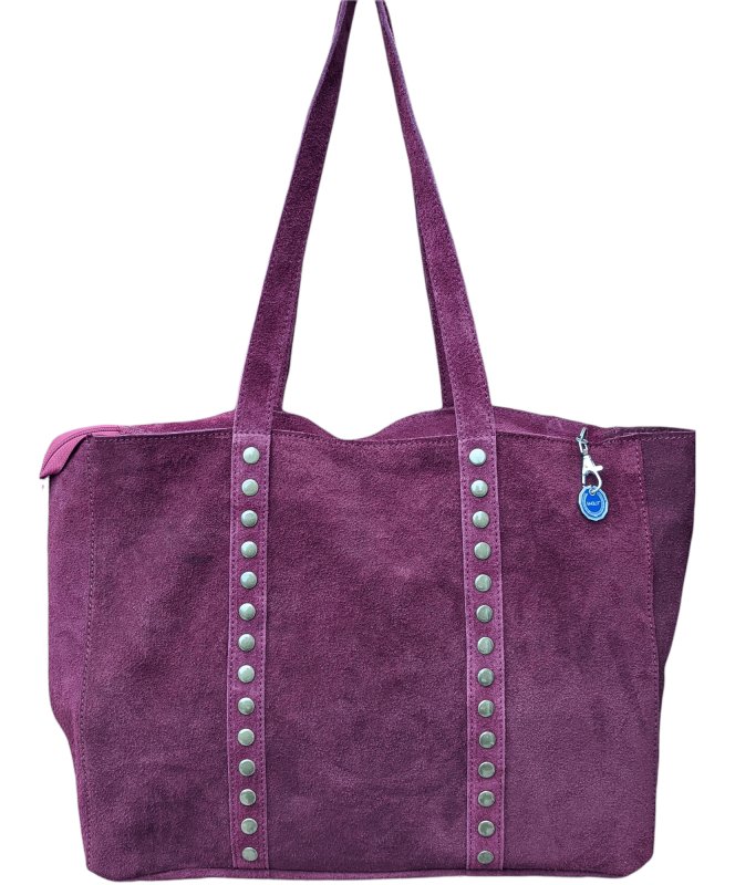 Italian Stylish Studded Suede Leather Soft Tote Shopper Swolit - Popolare - Oxblood - British D'sire Main image