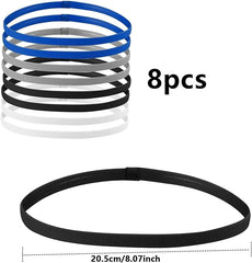 IUFDGHN Children's sports headband, 8 - piece ultra - thin fitness headband, elastic headband anti slip, elastic headband sports headband for boys and girls, black, white, blue, gray - British D'sire