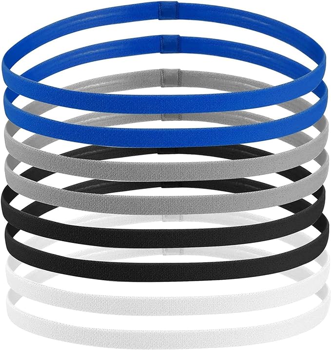 IUFDGHN Children's sports headband, 8 - piece ultra - thin fitness headband, elastic headband anti slip, elastic headband sports headband for boys and girls, black, white, blue, gray - British D'sire