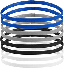 IUFDGHN Children's sports headband, 8 - piece ultra - thin fitness headband, elastic headband anti slip, elastic headband sports headband for boys and girls, black, white, blue, gray - British D'sire