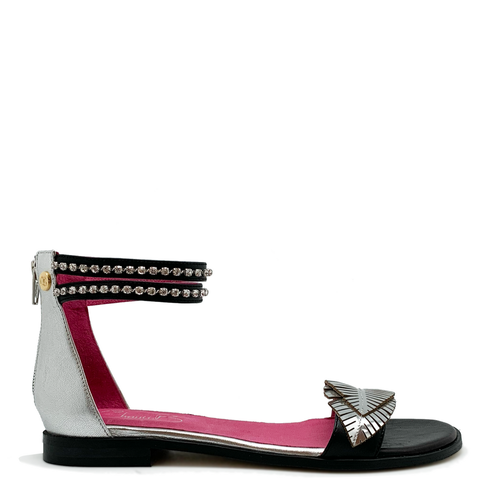 Izzy flat sandal silver black Main image
