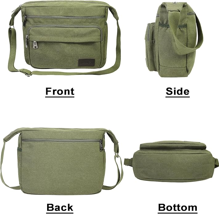JAKAGO Canvas Messenger Bag 15 inch Mens/Women Shoulder Bag with Multiple Pockets for School Travel Outdoor Fishing Camping Work Daily Use Secondary image