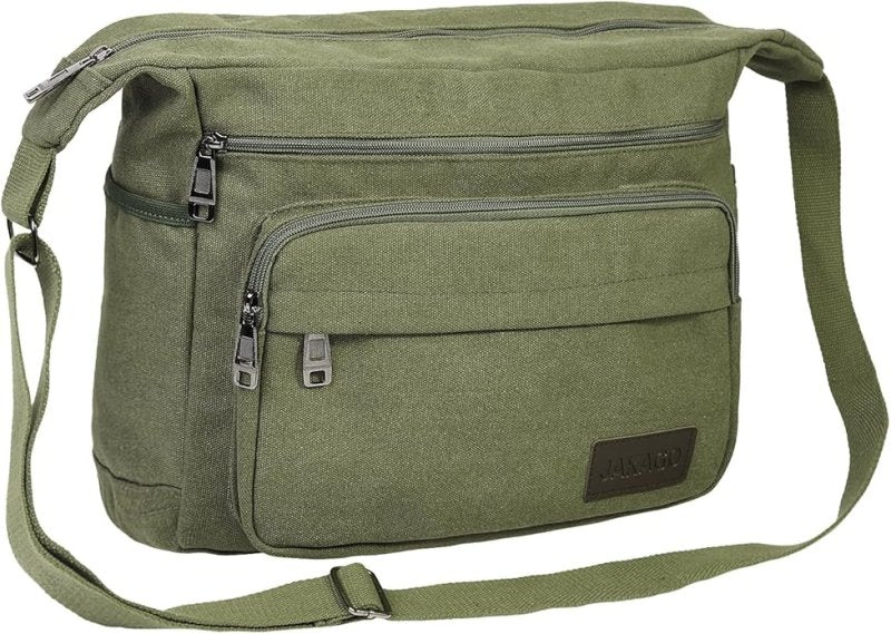 JAKAGO Canvas Messenger Bag 15 inch Mens/Women Shoulder Bag with Multiple Pockets for School Travel Outdoor Fishing Camping Work Daily Use - Totes & Shoulder Bags - British D'sire Main image