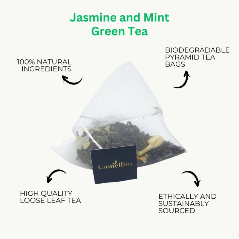 Jasmine and Mint Green Tea, Pyramid Tea Bags, Green Tea Blend - Tea & Infusions - British D'sire