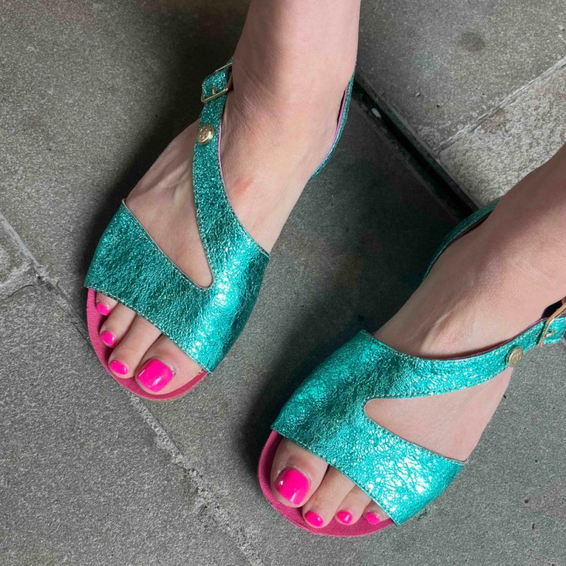 Je Ressin - Aquamarine flat sandal - SANDALS - British D'sire