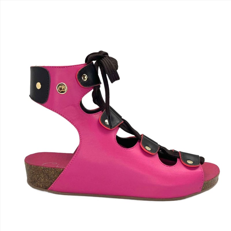 Je Savoir - Fuchsia lace up cork sandal - British D'sire