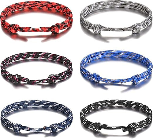 Berlin Creation - Nautical Braided Rope Bracelets (6 Pcs) – Handmade Nylon String Unisex Bracelets - Adjustable & Lightweight - Perfect for Gifting or Daily Wear.