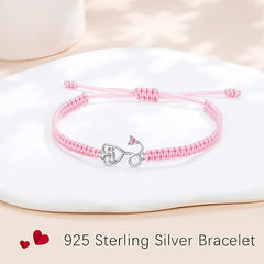 J.Endéar Bracelet Handmade Braided Filigree Cord 925 Sterling Silver with Zircon for Women Girls Lucky String Bracelet Adjustable Amulet for Her - Bracelets - British D'sire