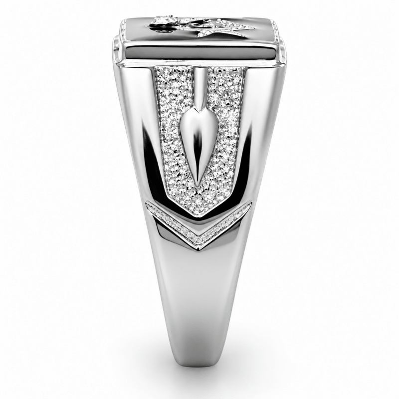 Jewellery Kingdom Mens Masonic Signet Pinky Black Onyx Stainless Steel Cz Pinky Ring (Silver) Secondary image