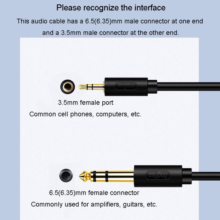 JINGHUA 3.5mm To 6.5mm Audio Cable Amplifier Guitar 6.35mm Cable, Length: 5m - British D'sire