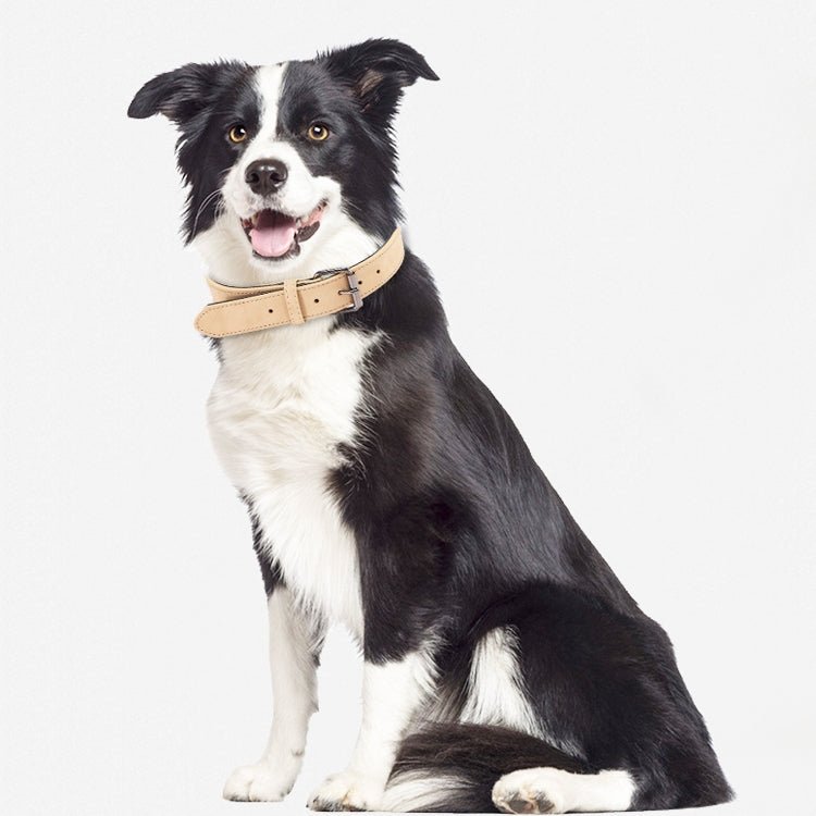 JINMAOHOU Dogs Double - Layer Leather Collar, Specification: M 49x2.7cm(Khaki) - British D'sire