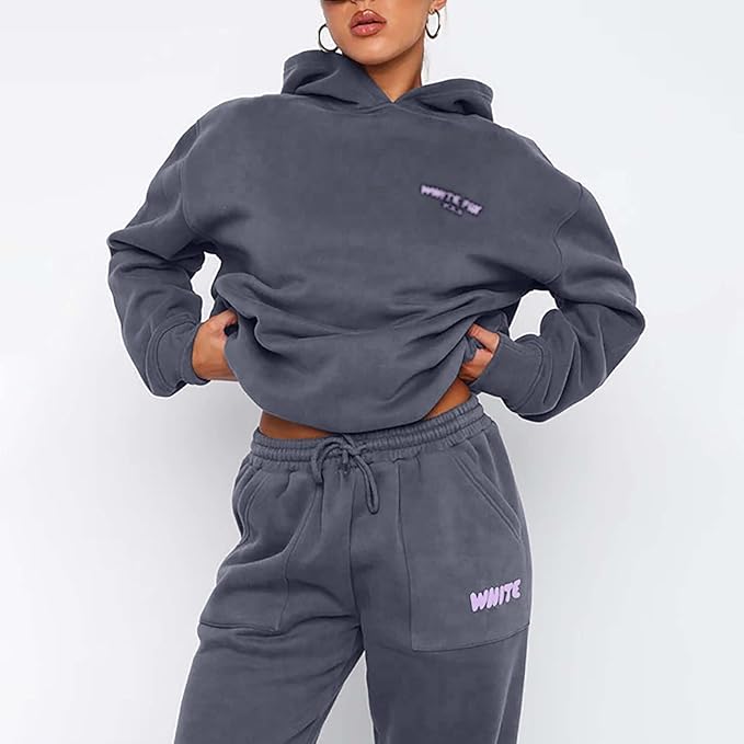 JIOZIDO Women's Tracksuits Sets 2 Piece Outfits Hoodie and Sweatpants Jogger Plain Set Women Activewear Lounge Wear Sets for Women Tracksuit Womens UK - Tracksuits - British D'sire