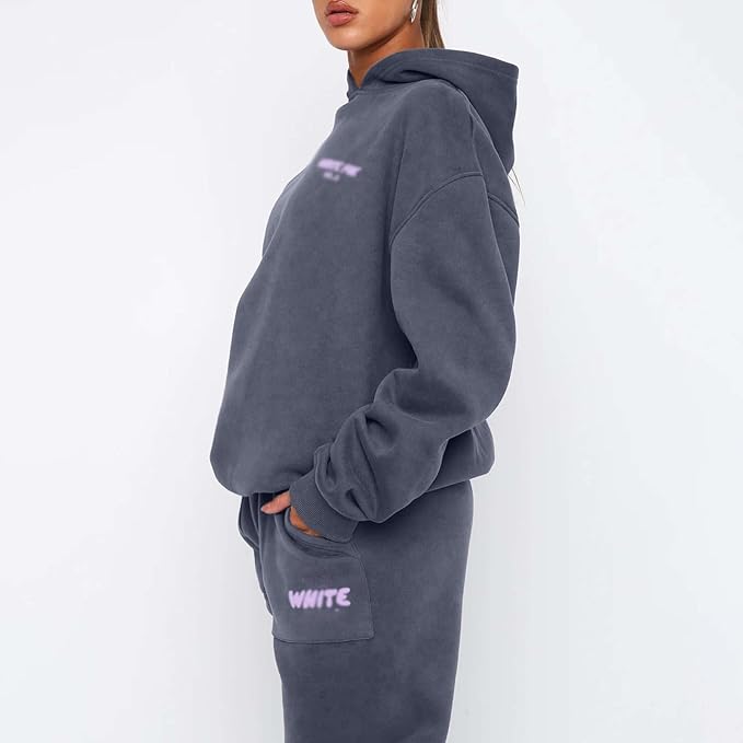 JIOZIDO Women's Tracksuits Sets 2 Piece Outfits Hoodie and Sweatpants Jogger Plain Set Women Activewear Lounge Wear Sets for Women Tracksuit Womens UK - Tracksuits - British D'sire