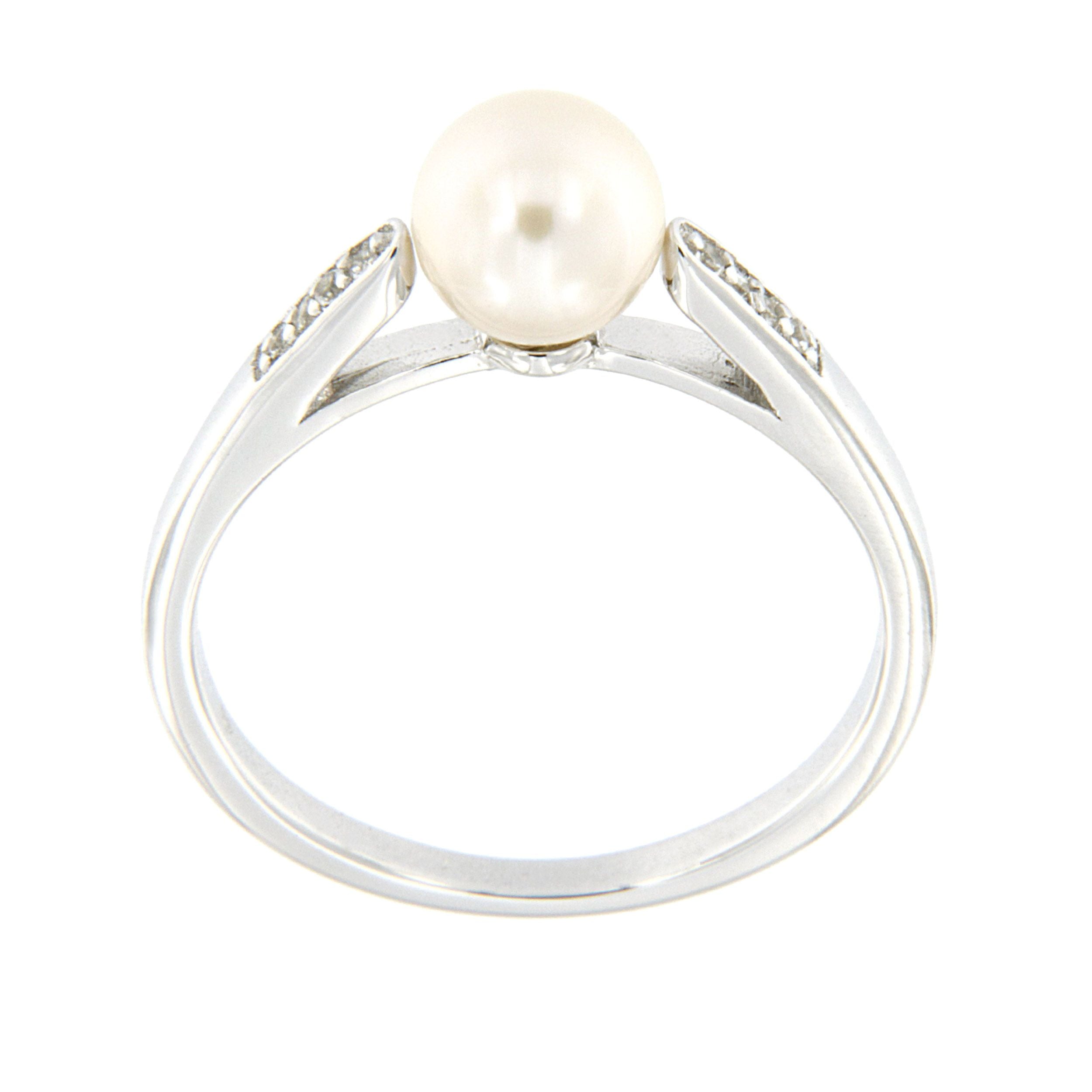 Pearlz Ocean White Freshwater Pearl and White Topaz Ring