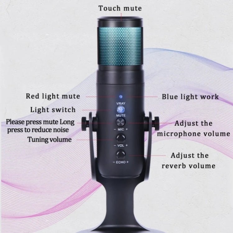 JMARY MC - PW9 USB Cable Microphone Voice Recording Tool RGB Light - British D'sire