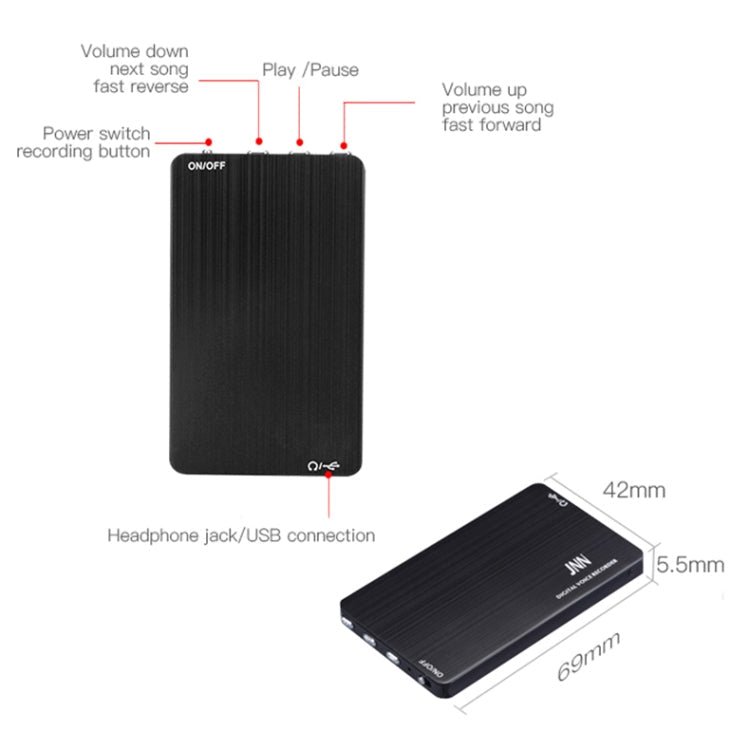 JNN M2 Ultra - thin HD Noise Reduction Intelligent Control Voice Voice Recorder, Capacity:32GB(Black) - British D'sire