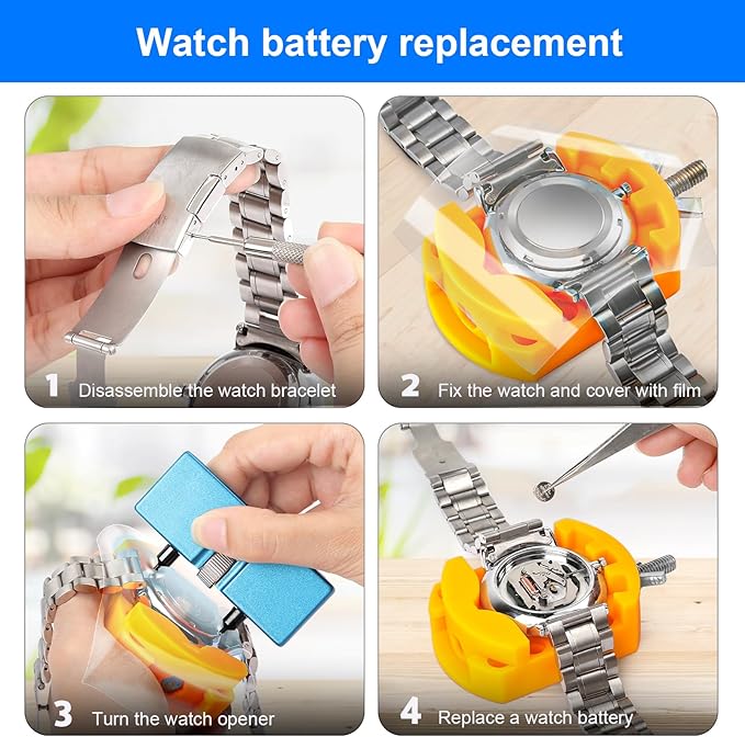 JOREST Watch Battery Replacement Kit, Watch Wrench Back Remover for Rotate Open Watch Cover and Holder,Watch opening tool,Tweezers Secondary image