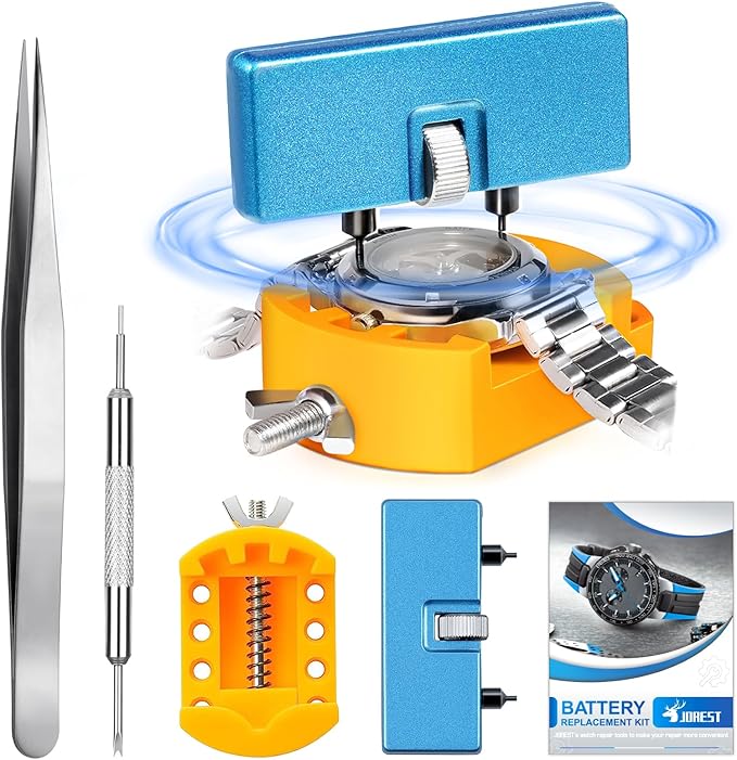 JOREST Watch Battery Replacement Kit, Watch Wrench Back Remover for Rotate Open Watch Cover,Watch opening tool,Watch Case Opener with Watch Back Remover Holder,Tweezers,Instruction manual - Repair Tools & Kits - British D'sire Main image