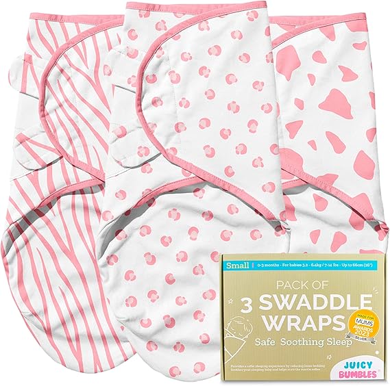 Juicy Bumbles 3‑Pack Cotton Swaddle Wraps – Pink – 0–3 Months - Swaddles - British D'sire Main image