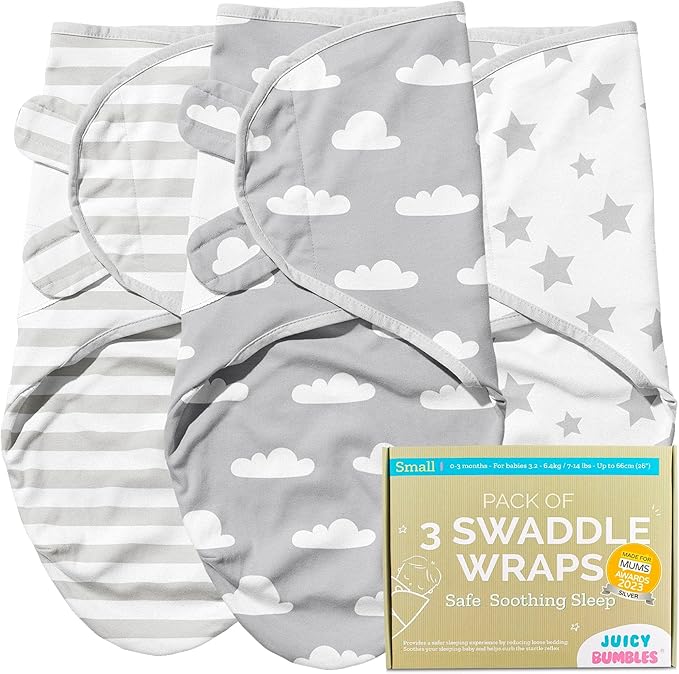 Juicy Bumbles Swaddle Blanket 0 - 3 Months - 100% Cotton Baby Swaddle Wrap Newborn - Set of 3 Swaddles - Baby Essentials for Newborn Boy and Girl - Blankets & Swaddlers - British D'sire