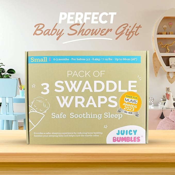 Juicy Bumbles Swaddle Blanket 0 - 3 Months - 100% Cotton Baby Swaddle Wrap Newborn - Set of 3 Swaddles - Baby Essentials for Newborn Boy and Girl - Blankets & Swaddlers - British D'sire
