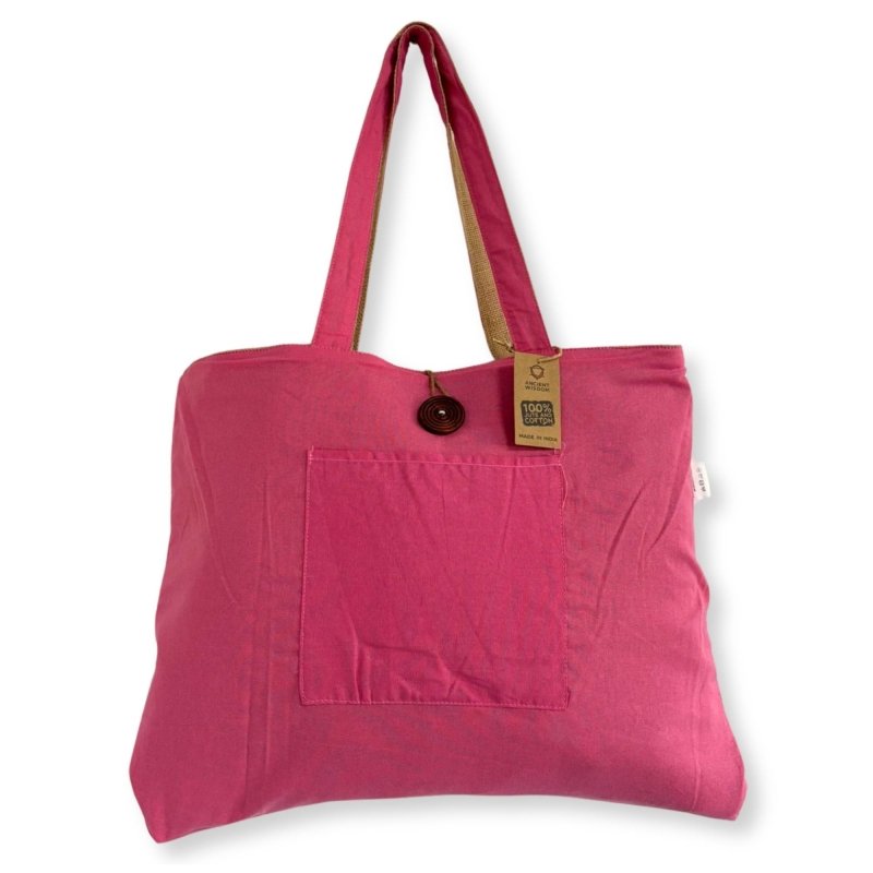 Jute & Cotton Reversible Big Bag - Pink - Tote Bags - British D'sire