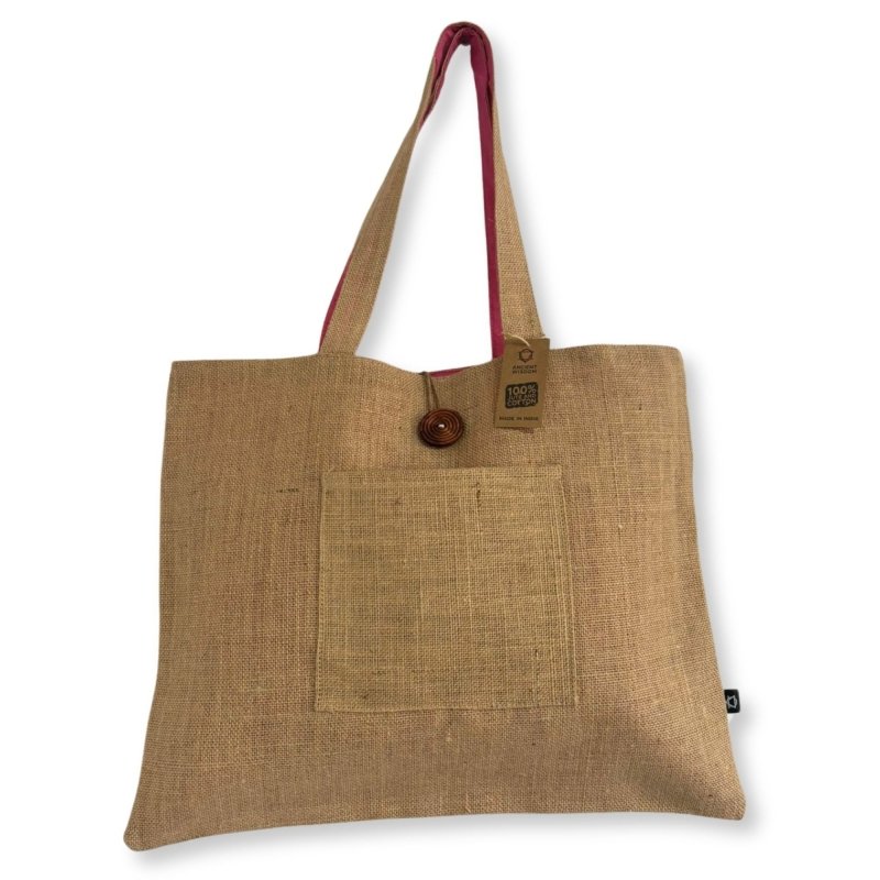 Jute & Cotton Reversible Big Bag - Pink - Tote Bags - British D'sire