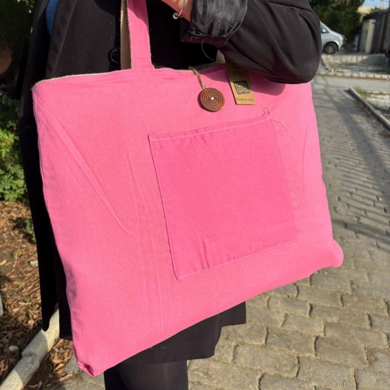 Jute & Cotton Reversible Big Bag - Pink - Tote Bags - British D'sire