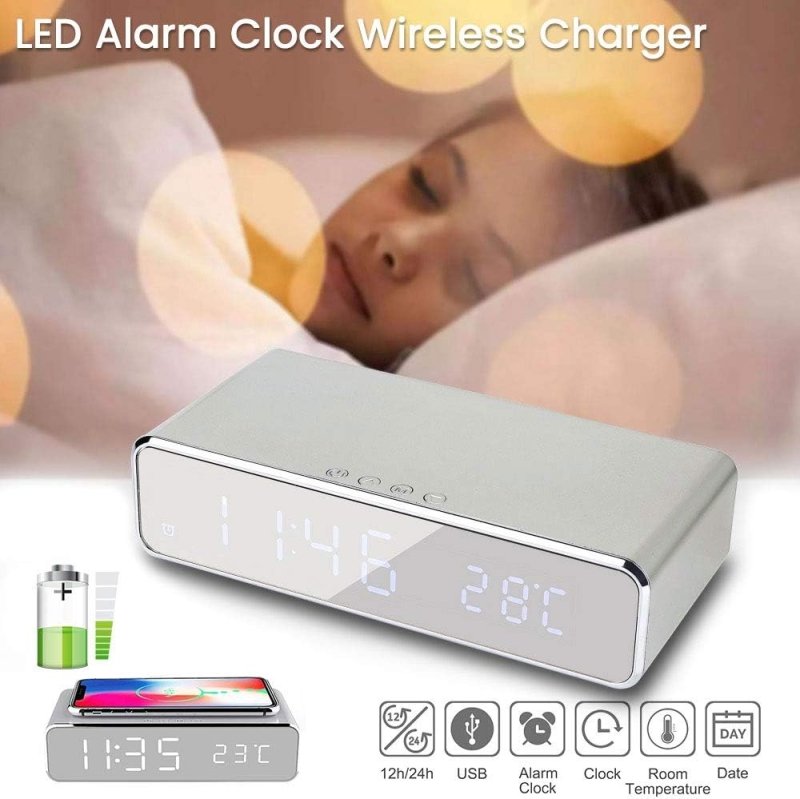 JXJXJX Digital Alarm Clock with Wireless Charging, 2 in 1 LED Bedside Alarm Clocks Wireless Charger with Temperature Display, Super Fast Wireless Charger Station for Teens Adults Kids Heavy Sleepers Secondary image