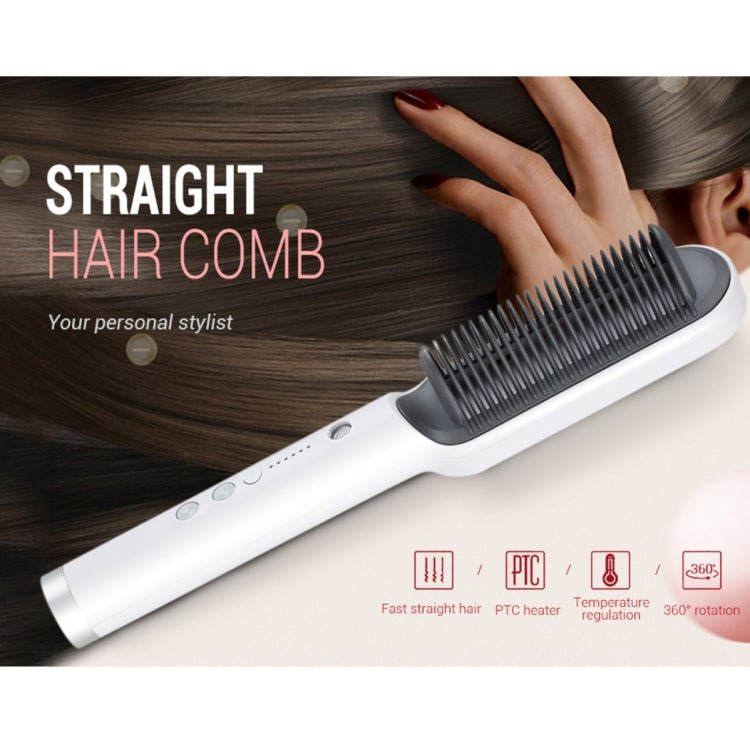 K - SKIN KD380 Hair Straightener Electric Straight Hair Curler Comb Brush PTC Heating Ceramic Straight Hair Brush, EU Plug(White) - British D'sire