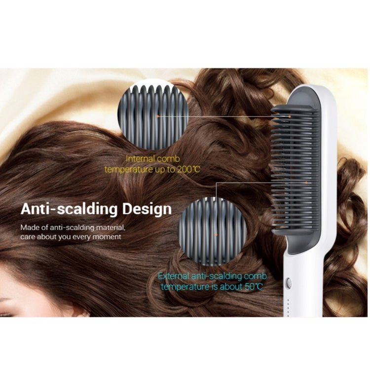 K - SKIN KD380 Hair Straightener Electric Straight Hair Curler Comb Brush PTC Heating Ceramic Straight Hair Brush, EU Plug(White) - British D'sire