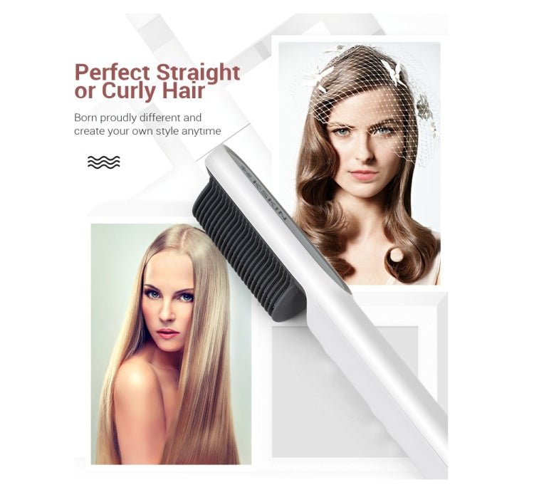 K - SKIN KD380 Hair Straightener Electric Straight Hair Curler Comb Brush PTC Heating Ceramic Straight Hair Brush, UK Plug (White) - British D'sire