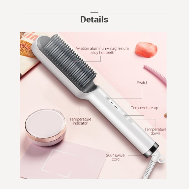 K - SKIN KD380 Hair Straightener Electric Straight Hair Curler Comb Brush PTC Heating Ceramic Straight Hair Brush, UK Plug(Black) - British D'sire