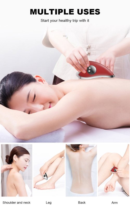 K - SKIN KD817 Facial Scratch Pad Dredge Meridian Soothing Fatigue Scraping Plate Electric Massager Soothing Stress USB Charging(Red) - British D'sire