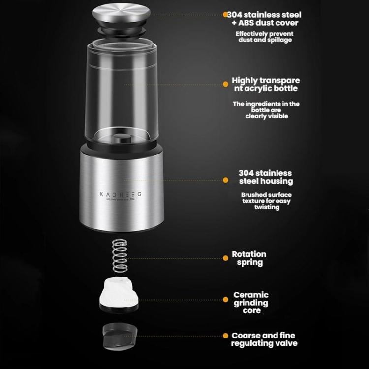 Kacheeg 70ml Transparent Pepper Grinder with Adjustable Coarse to Fine Ceramic Blades 11 x 4.9 x 4cm - British D'sire