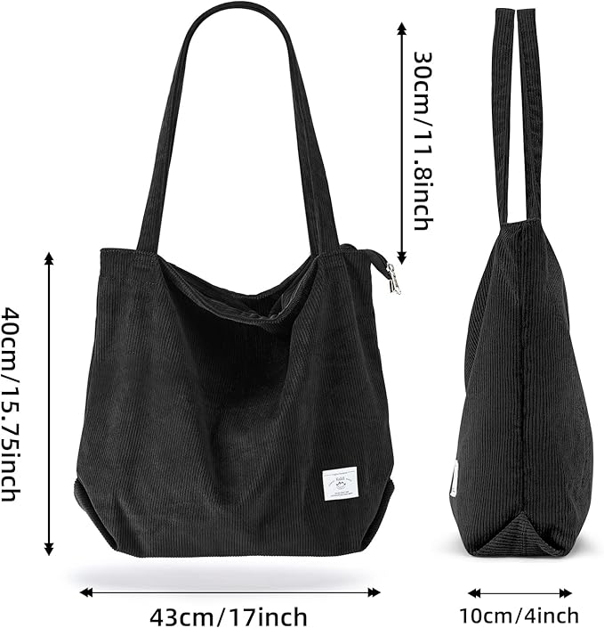 KALIDI Thicken Corduroy Totes Bag Extra Large Capacity Handbags Shoulder Bags with Zipper Cord Tote Bag for Women Ladies Girls Casual Shopping Secondary image