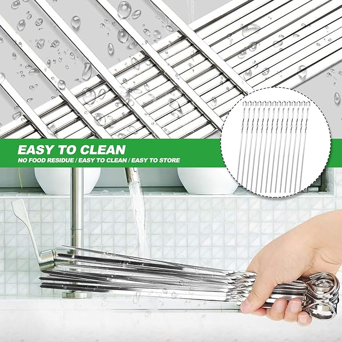 Kebab Skewers Stainless Steel 30cm, 20pcs BBQ Skewers Kebabs Sticks Flat Metal Shish Kebab Barbecue Long Skewer Stick for Grill Kabob Secondary image