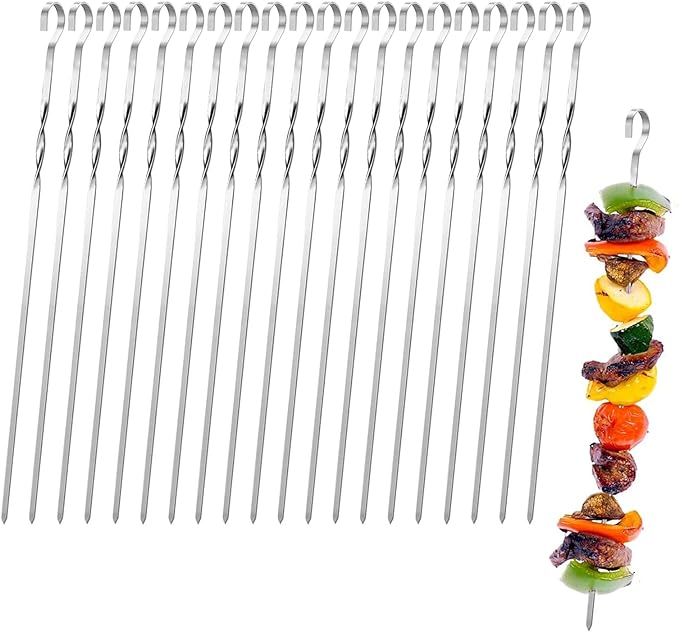 Kebab Skewers Stainless Steel 30cm, 20pcs BBQ Skewers Kebabs Sticks Flat Metal Shish Kebab Barbecue Long Skewer Stick for Grill Kabob - British D'sire Main image