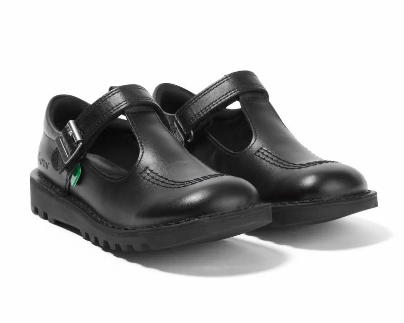 Kickers Junior's Kick T Vel Leather T Bar Shoes Black - Shoes - British D'sire