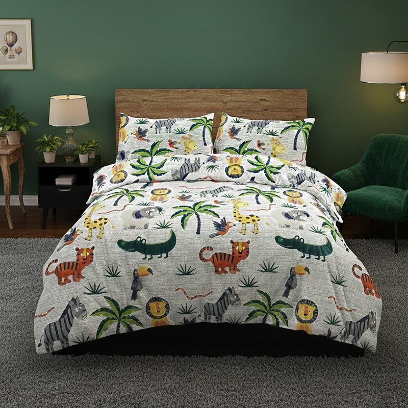 Kids Jungle Animal Theme Duvet Cover Set Cute Colorful And Soft Bedding - Single - British D'sire